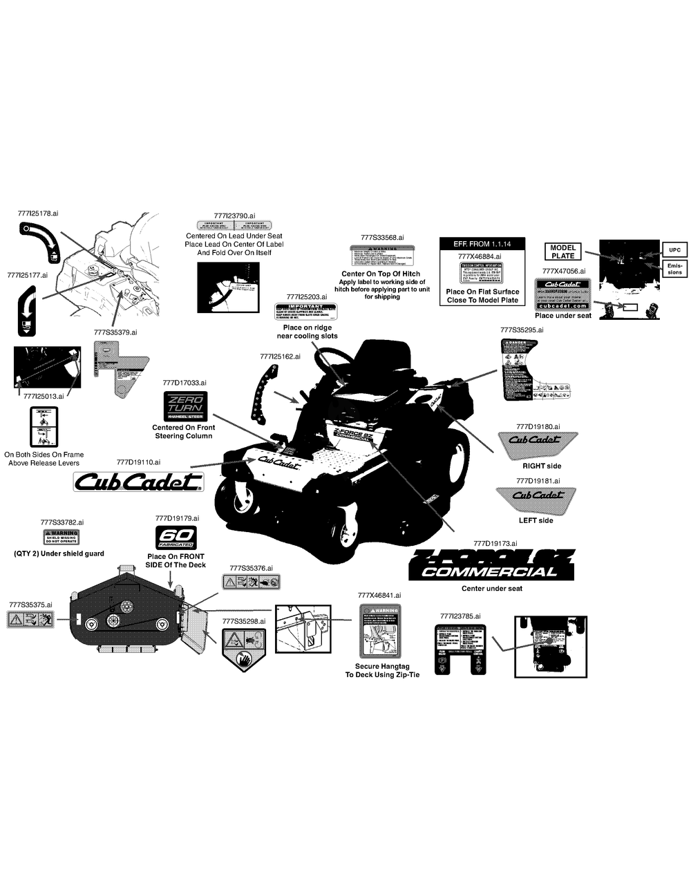 Label Map 60-Inch Diagram and Parts List for Z-FORCESZ60 (53FJD-53FJD050)(2014) Cub Cadet Lawn Tractor